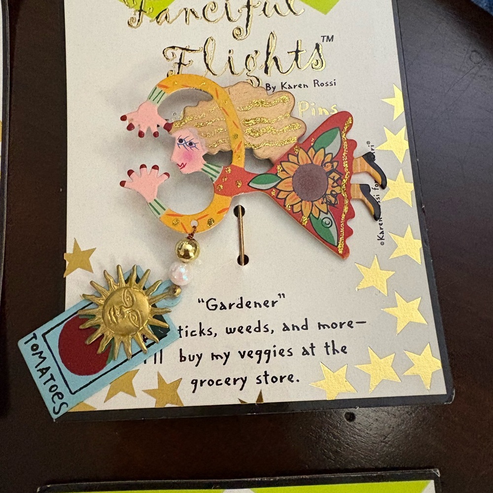 Fanciful Flights By Karen Rossi Brooches Lot Of 4 Shopper Teacher Gardener Angel - Picture 3 of 6